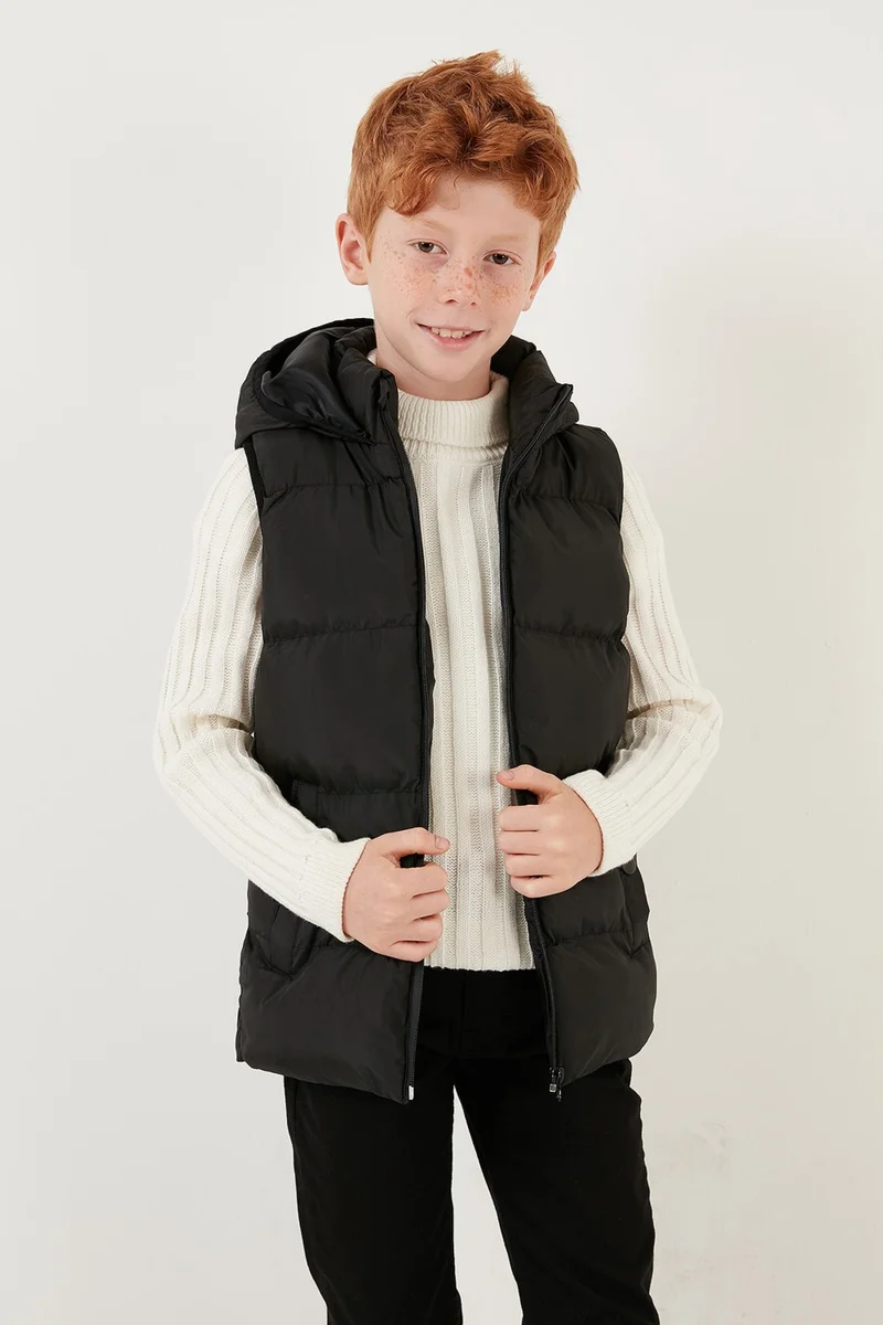 ليلا Zippered Hooded Pocket Puffer Vest Unisex Children's Vest 5761983