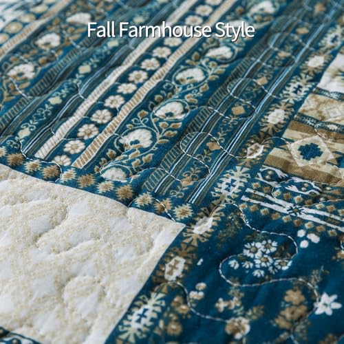 BEDIFANY Cotton Queen Size Quilt Sets, Lightweight Bedspread Queen Size Coverlet Boho Queen Quilt, Soft Farmhouse Queen Quilt Bedding Sets for Bed Decorations for All Seasons (3 Pieces, Blue) - Image 5