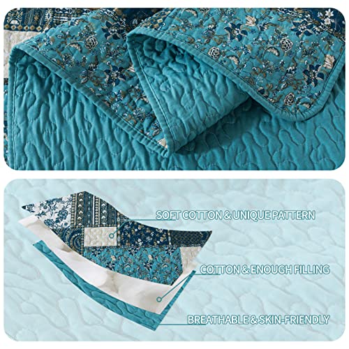 BEDIFANY Cotton Queen Size Quilt Sets, Lightweight Bedspread Queen Size Coverlet Boho Queen Quilt, Soft Farmhouse Queen Quilt Bedding Sets for Bed Decorations for All Seasons (3 Pieces, Blue) - Image 4