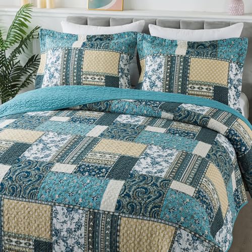 BEDIFANY Cotton Queen Size Quilt Sets, Lightweight Bedspread Queen Size Coverlet Boho Queen Quilt, Soft Farmhouse Queen Quilt Bedding Sets for Bed Decorations for All Seasons (3 Pieces, Blue) - Image 2