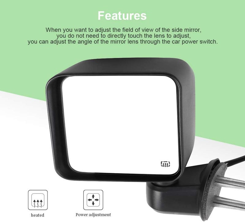 SCITOO Passenger Side View Mirror Fit For 2007 2008 2009 2010 2011 2012 2013 2014 2015 2016 2017 For Jeep Wrangler Manual Folding Heated Power Adjustment Black Right Outside Exterior Mirror CH1321390 - Image 4
