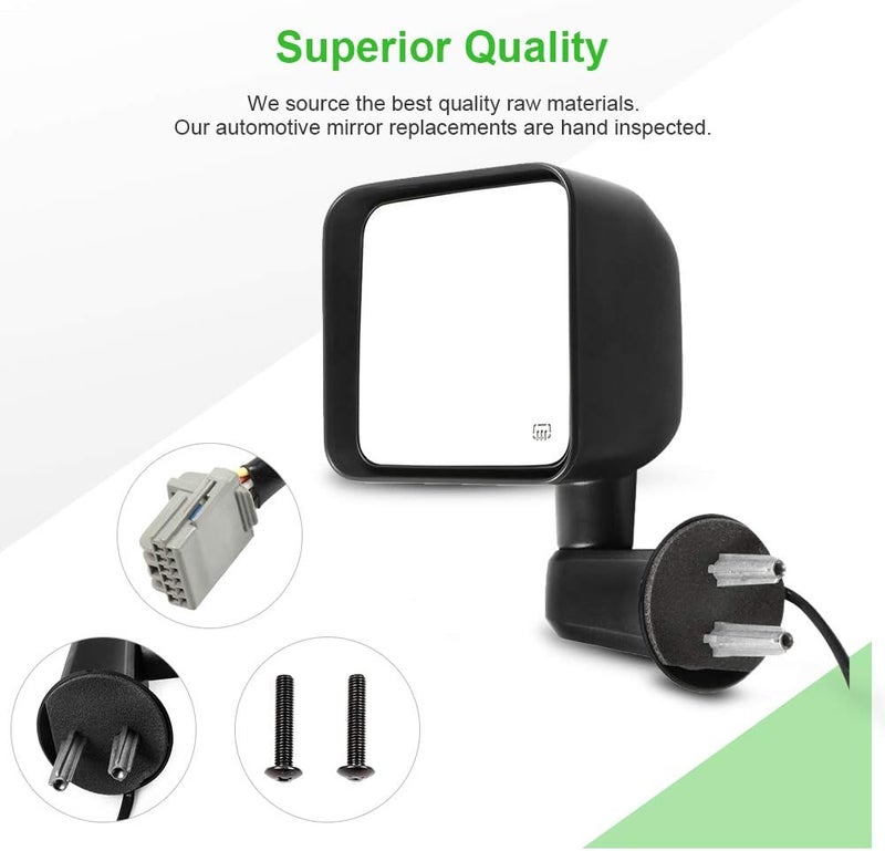 SCITOO Passenger Side View Mirror Fit For 2007 2008 2009 2010 2011 2012 2013 2014 2015 2016 2017 For Jeep Wrangler Manual Folding Heated Power Adjustment Black Right Outside Exterior Mirror CH1321390 - Image 2
