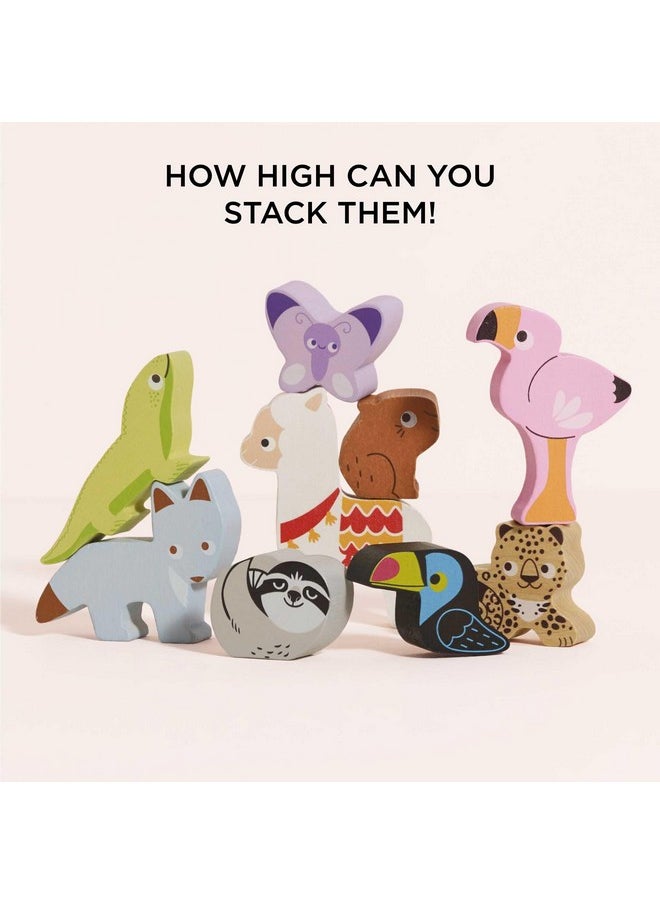 Le Toy Van - Le Toy Van - Wooden Toys - Andes Stacking & Bag - Petilou Forest Building Blocks Stacker & Bag Educational Balancing Activity Toy - Wooden Blocks Tropical Animal Toys - Kids Toys Age 18 Months + - Image 1