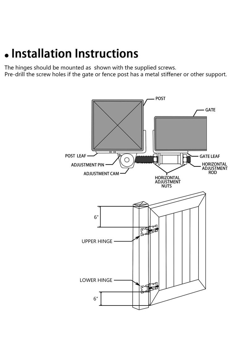 Heavy Duty Self-Closing Gate Hinges for Wood/Vinyl/PVC Fences, 90° Adjustable with Screws and Swing Tool, 2-Pack, Black Finish - Image 2