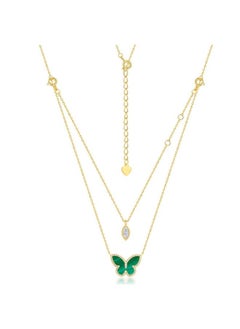 -korean Style Green Malachite Necklace Mori Style Fresh Style S925 Sterling Silver Butterfly Necklace Bracelet Necklace Double Wear