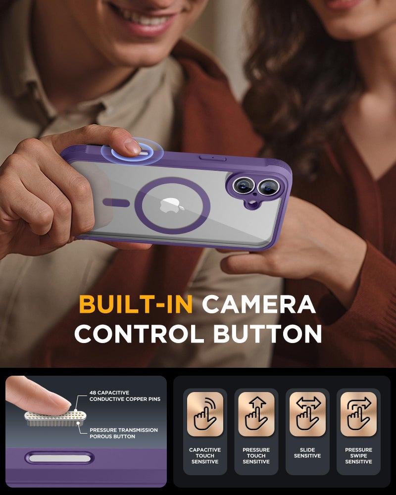 Miracase for iPhone 16 Case 6.1'', [Bubble Free] Full-Body Bumper Phone case with Built-in Full Glass Screen &Lens Protector,No Gap,Compatible with MagSafe,Drop Proof 16 Cover,Purple - Image 2