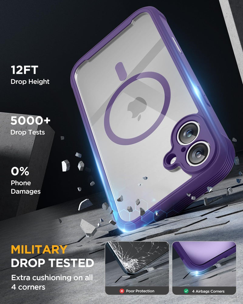 Miracase for iPhone 16 Case 6.1'', [Bubble Free] Full-Body Bumper Phone case with Built-in Full Glass Screen &Lens Protector,No Gap,Compatible with MagSafe,Drop Proof 16 Cover,Purple - Image 5