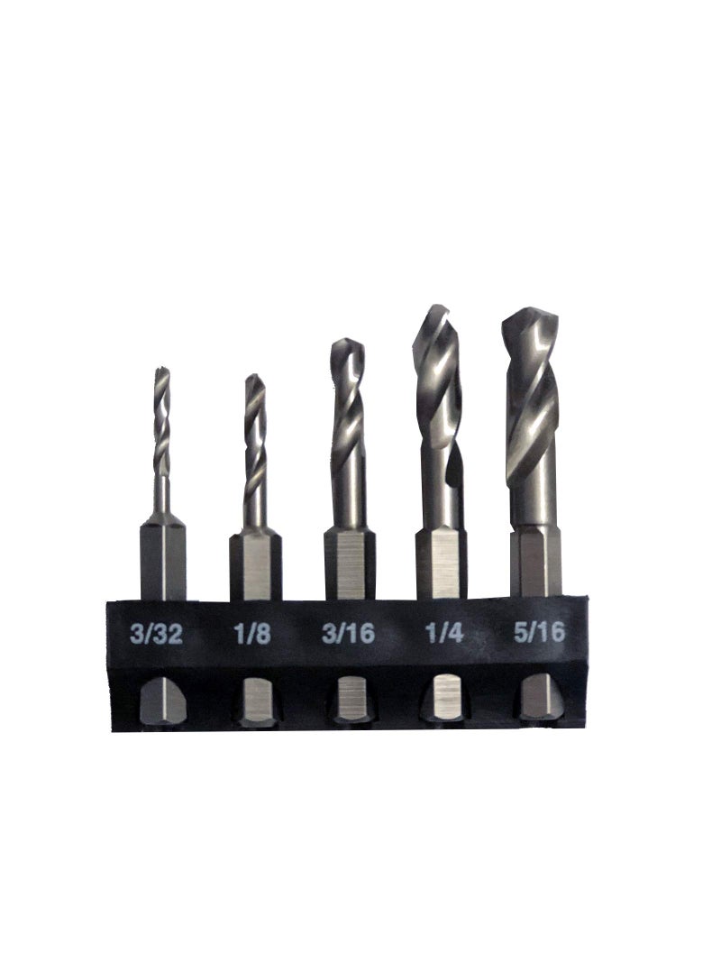 Milescraft 2320 5pc Stubby Bit Set 5pc HSS Stubby Drill Bits with 14Inch Quick Change Hex Shank 332in 18in 316in 14in 516in Drill Bit Holder Included