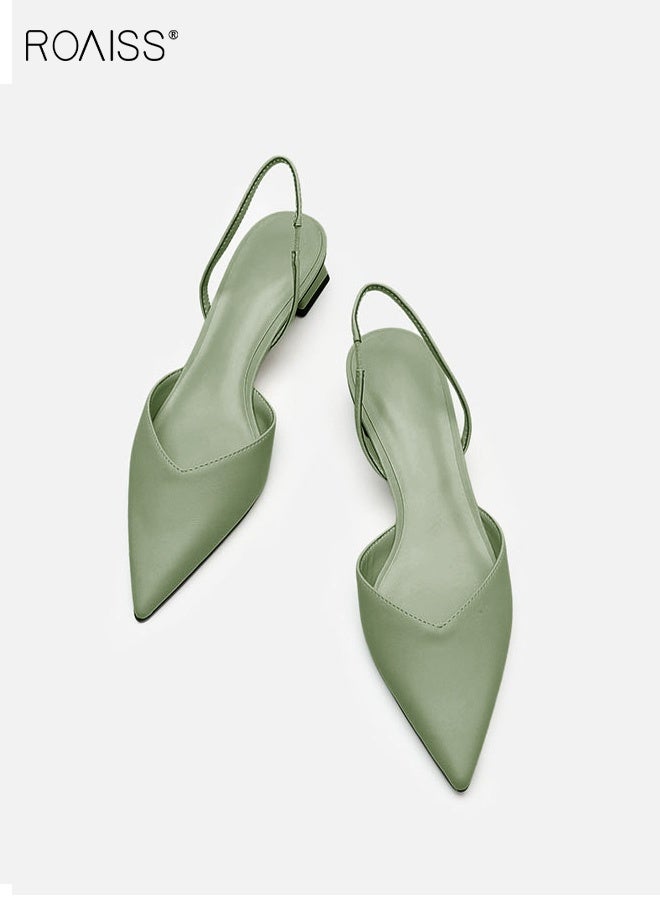 roaiss Women's Closed-Toe High-Heeled Sandals Summer Simple Pointed-Toe Square-Heeled Sandals Comfortable and Breathable Elastic Strap Fashionable Single Shoes Green - Image 2