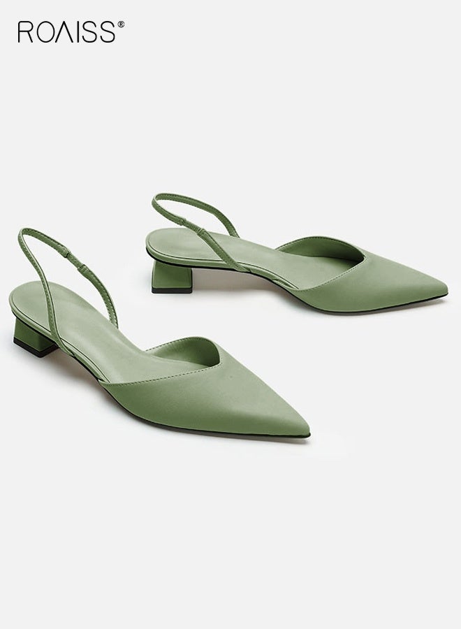 roaiss Women's Closed-Toe High-Heeled Sandals Summer Simple Pointed-Toe Square-Heeled Sandals Comfortable and Breathable Elastic Strap Fashionable Single Shoes Green - Image 1