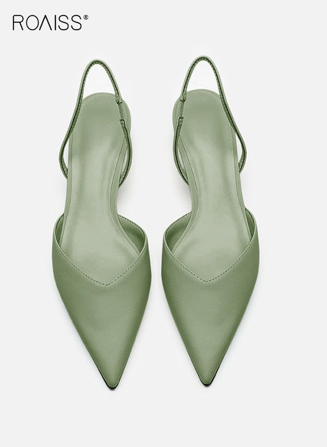 roaiss Women's Closed-Toe High-Heeled Sandals Summer Simple Pointed-Toe Square-Heeled Sandals Comfortable and Breathable Elastic Strap Fashionable Single Shoes Green - Image 5