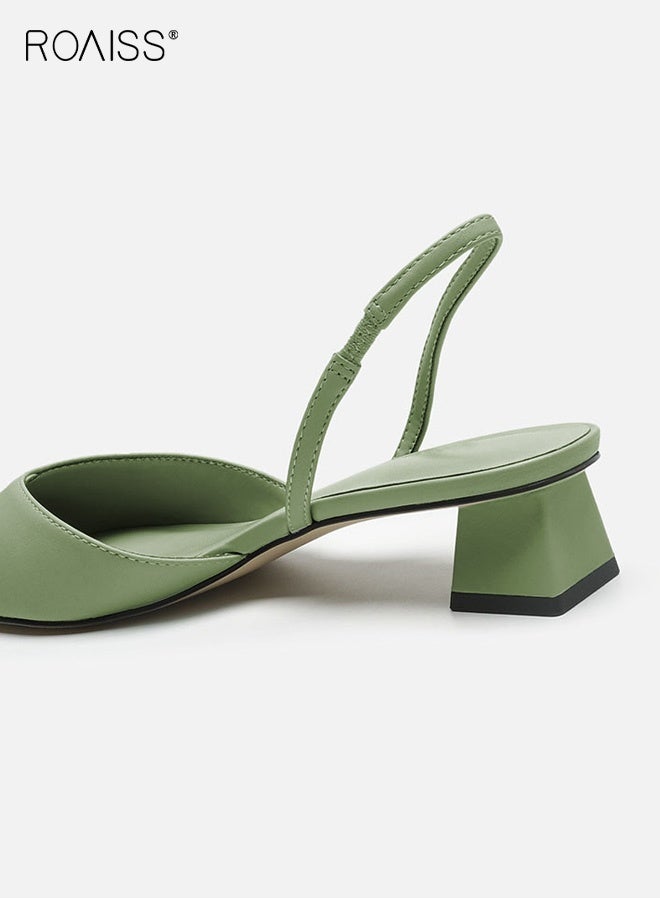 roaiss Women's Closed-Toe High-Heeled Sandals Summer Simple Pointed-Toe Square-Heeled Sandals Comfortable and Breathable Elastic Strap Fashionable Single Shoes Green - Image 4