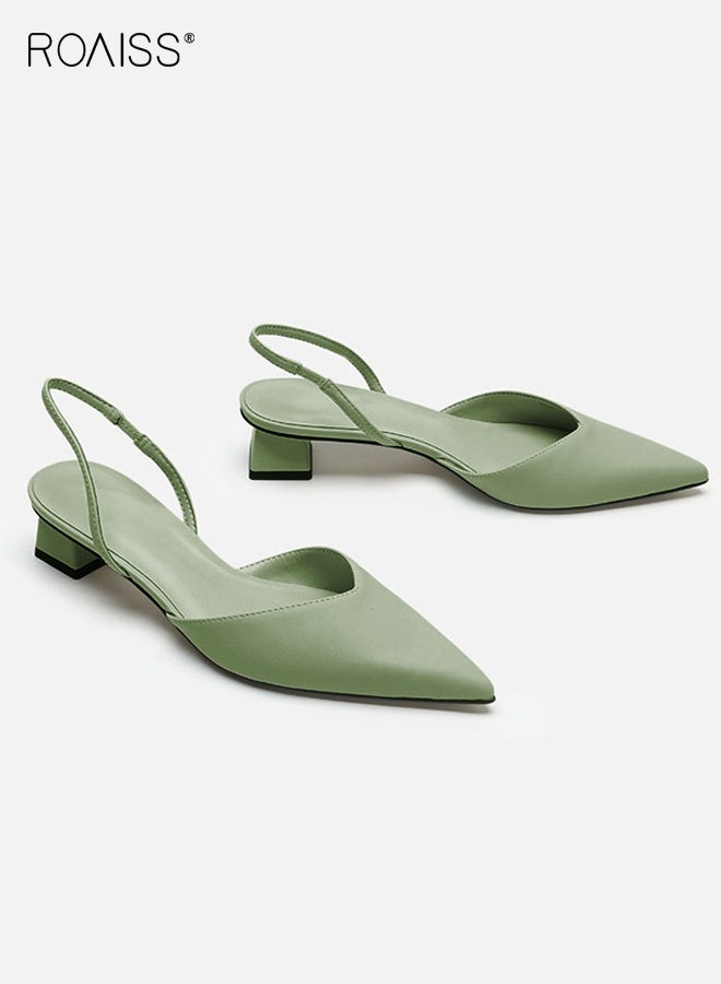 roaiss Women's Closed-Toe High-Heeled Sandals Summer Simple Pointed-Toe Square-Heeled Sandals Comfortable and Breathable Elastic Strap Fashionable Single Shoes Green - Image 3