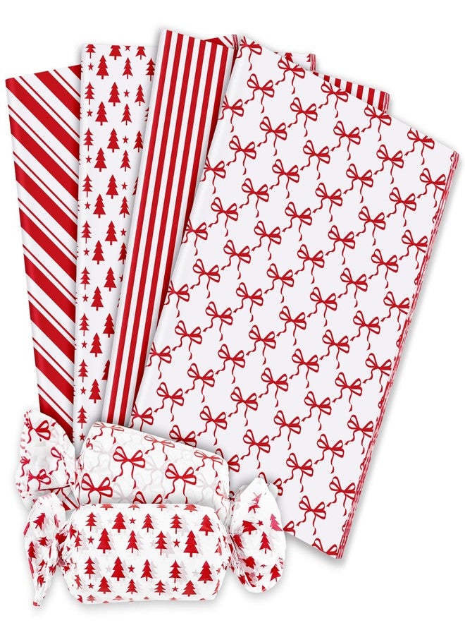 Whaline 120 Sheets Christmas Tissue Paper Red White Bow Stripes Xmas Tree Gift Wrapping Paper Minimalists Art Craft Gift Packing for DIY New Year Holiday Birthday Party, 13.8 x 19.7 Inch - Image 1