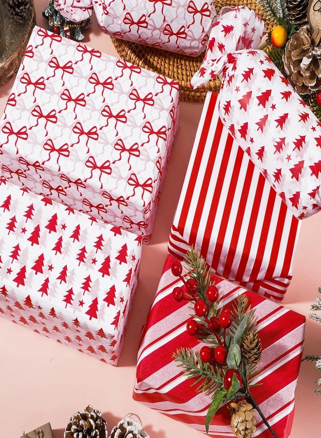 Whaline 120 Sheets Christmas Tissue Paper Red White Bow Stripes Xmas Tree Gift Wrapping Paper Minimalists Art Craft Gift Packing for DIY New Year Holiday Birthday Party, 13.8 x 19.7 Inch - Image 4