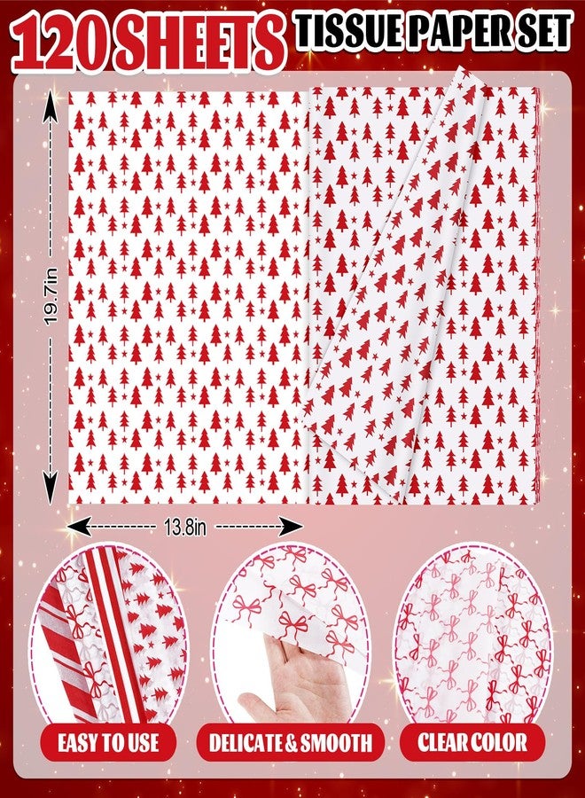 Whaline 120 Sheets Christmas Tissue Paper Red White Bow Stripes Xmas Tree Gift Wrapping Paper Minimalists Art Craft Gift Packing for DIY New Year Holiday Birthday Party, 13.8 x 19.7 Inch - Image 2