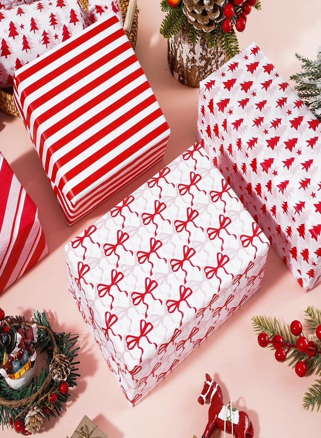 Whaline 120 Sheets Christmas Tissue Paper Red White Bow Stripes Xmas Tree Gift Wrapping Paper Minimalists Art Craft Gift Packing for DIY New Year Holiday Birthday Party, 13.8 x 19.7 Inch - Image 3