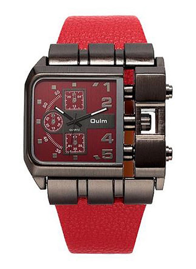 Oulm Men's PU Leather Analog Watch J69-4 - 44 mm - Red  - Image 1