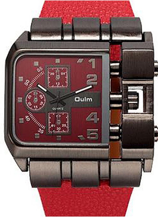 Oulm Men's PU Leather Analog Watch J69-4 - 44 mm - Red  - Image 2