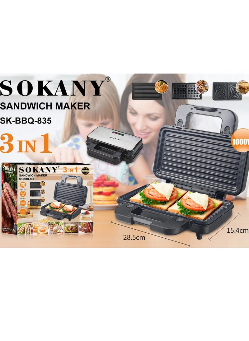 sokany SK-BBQ-835 Sokany Sandwich Maker 3*1 1000W  - Image 3