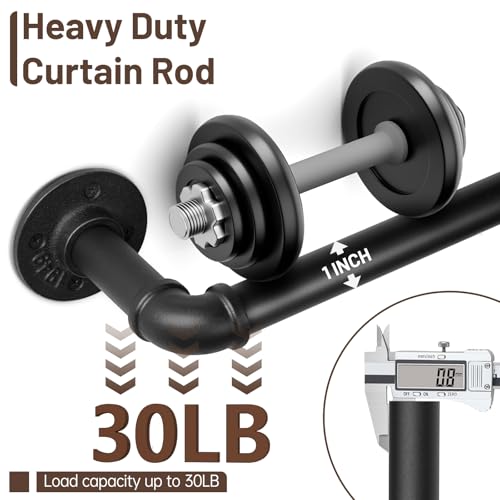 Zeerobee Curtain Rods for Windows 120 to 240, 1 Inch Industrial Wrap Around Black Curtain Rod, Indoor/Outdoor Room Divider Adjustable Drapery Pole, 120"-240" - Image 3