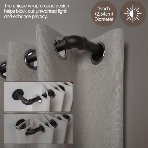 Zeerobee Curtain Rods for Windows 120 to 240, 1 Inch Industrial Wrap Around Black Curtain Rod, Indoor/Outdoor Room Divider Adjustable Drapery Pole, 120"-240" - Image 4