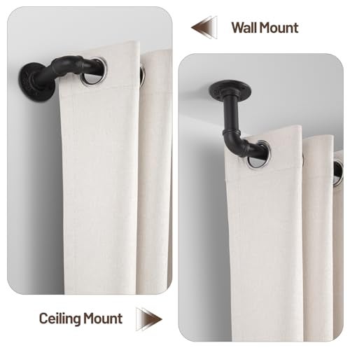 Zeerobee Curtain Rods for Windows 120 to 240, 1 Inch Industrial Wrap Around Black Curtain Rod, Indoor/Outdoor Room Divider Adjustable Drapery Pole, 120"-240" - Image 5