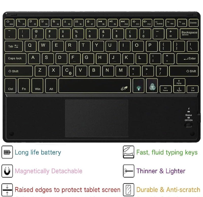 Hom لوحة مفاتيح بلوتوث لاسلكية قابلة للفصل مع إضاءة خلفية ملونة 7 ألوان وقابلة للطي مع لوحة تتبع/لوحة لمس وحافظة جهاز لوحي لجهاز Redmi Pad SE بحجم 11 بوصة - Image 3