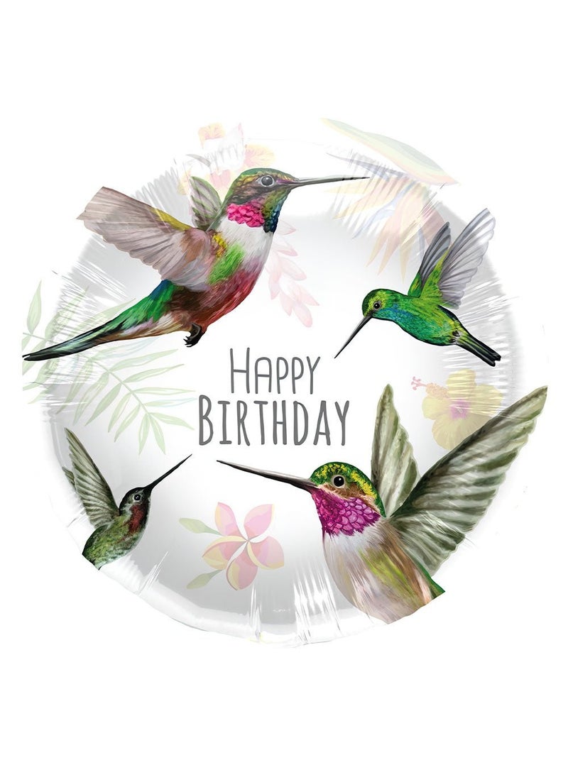 Folat Hummingbird Happy Birthday Foil Balloon Round White Multicolor 45cm - Image 1