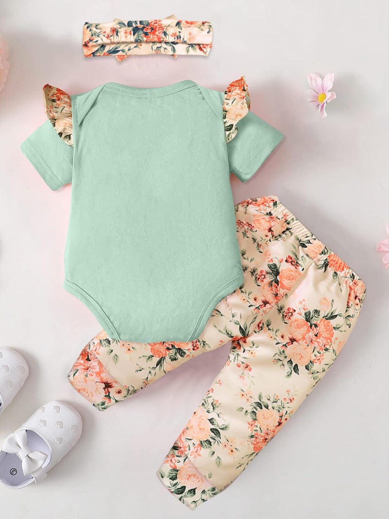 AMAWMW Baby Girl Clothes Set Daddys Little Girl Ruffle Romper Top Floral Pants Newborn Infant Baby Girl Outfitï¼ˆBG,3-6M - Image 3