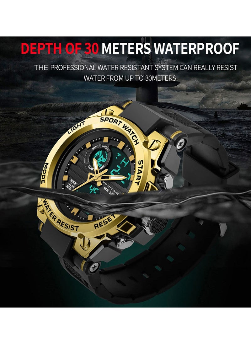 Generic - Military Watches for Men, Large Face Army Watch, Waterproof Tactical Watches Men Army Digital Sports Outdoor Stopwatch LED Survival Tough Electronic Alarm Clock Black Gold Wrist Watch - Image 1