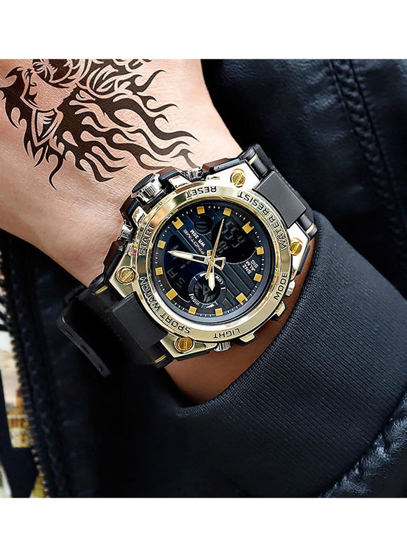 Generic - Military Watches for Men, Large Face Army Watch, Waterproof Tactical Watches Men Army Digital Sports Outdoor Stopwatch LED Survival Tough Electronic Alarm Clock Black Gold Wrist Watch - Image 1