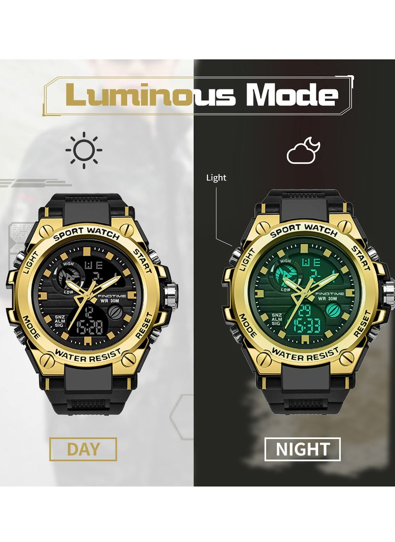 Generic - Military Watches for Men, Large Face Army Watch, Waterproof Tactical Watches Men Army Digital Sports Outdoor Stopwatch LED Survival Tough Electronic Alarm Clock Black Gold Wrist Watch - Image 1