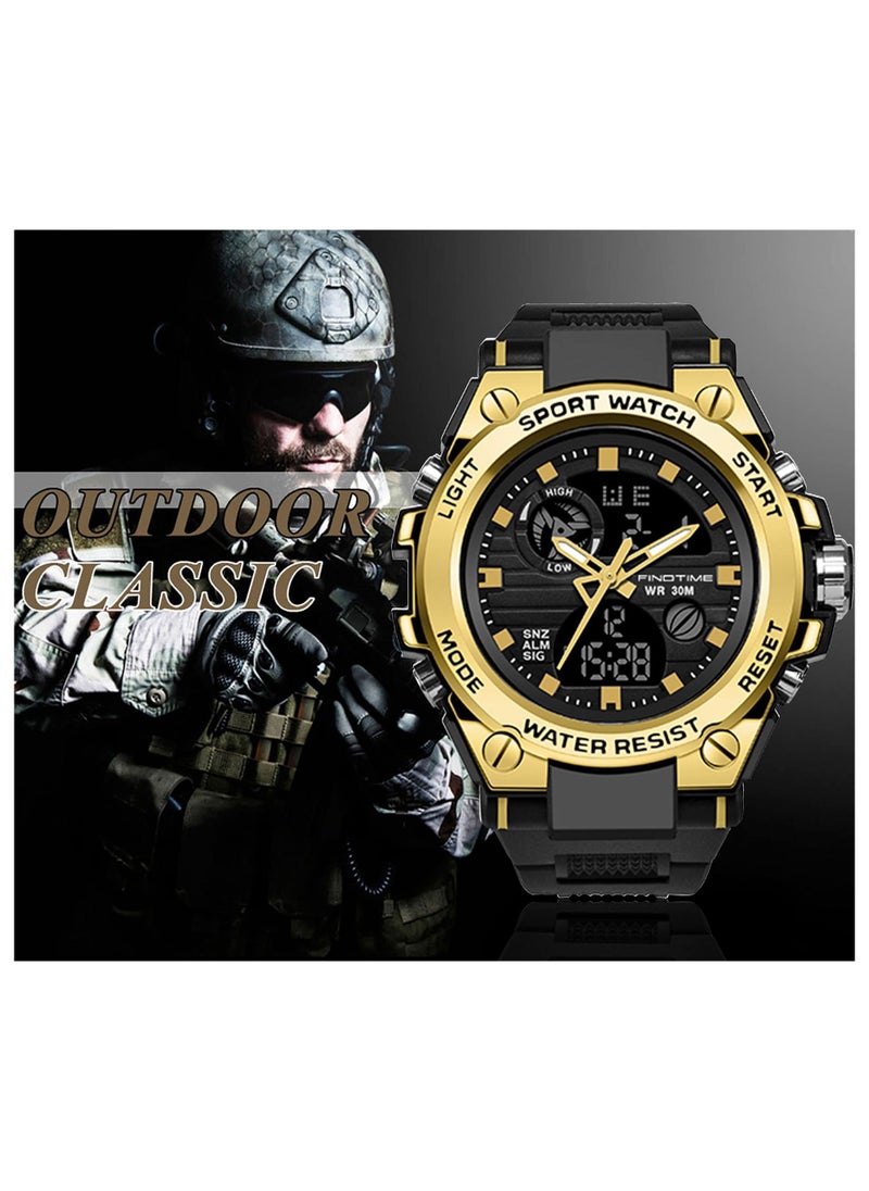 Generic - Military Watches for Men, Large Face Army Watch, Waterproof Tactical Watches Men Army Digital Sports Outdoor Stopwatch LED Survival Tough Electronic Alarm Clock Black Gold Wrist Watch - Image 1