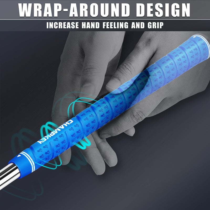 CHAMPKEY WRAP-Y Rubber Golf Grips 13 Pack Come with All Repair Kits - High Feedback and Traction Golf Club Grips(Midsize, Blue) - Image 5