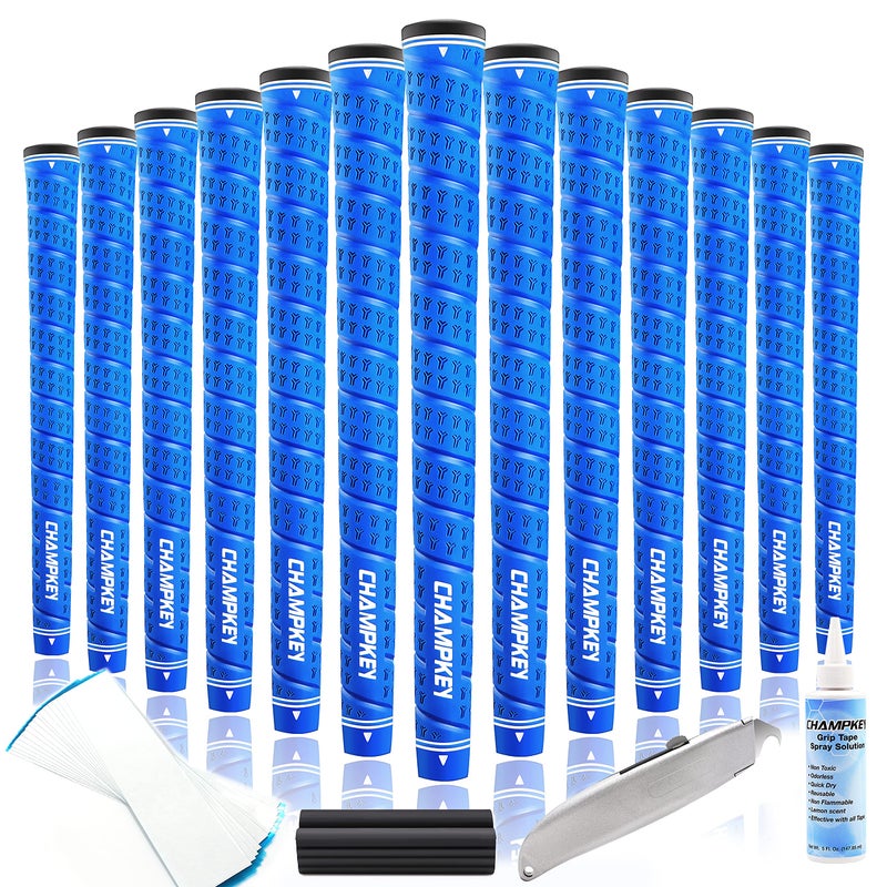 CHAMPKEY WRAP-Y Rubber Golf Grips 13 Pack Come with All Repair Kits - High Feedback and Traction Golf Club Grips(Midsize, Blue) - Image 1