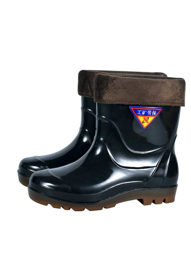 Warm Mid-high Rain Boots Men's Wear-resistant Work Boots Short Overshoes Low-top Tendon Bottom Non-slip Plastic Cotton Shoes