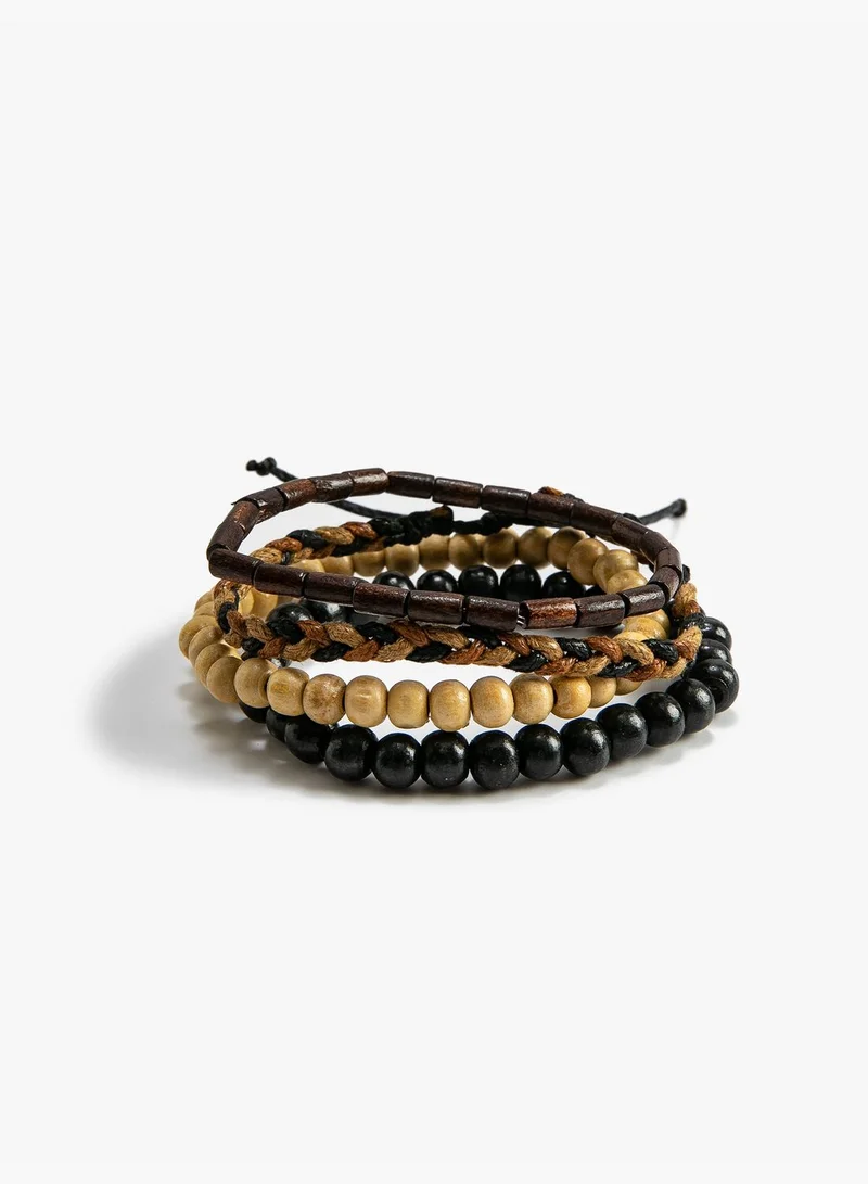 KOTON 4-Pack Bracelet Set Wooden Beads Detailed