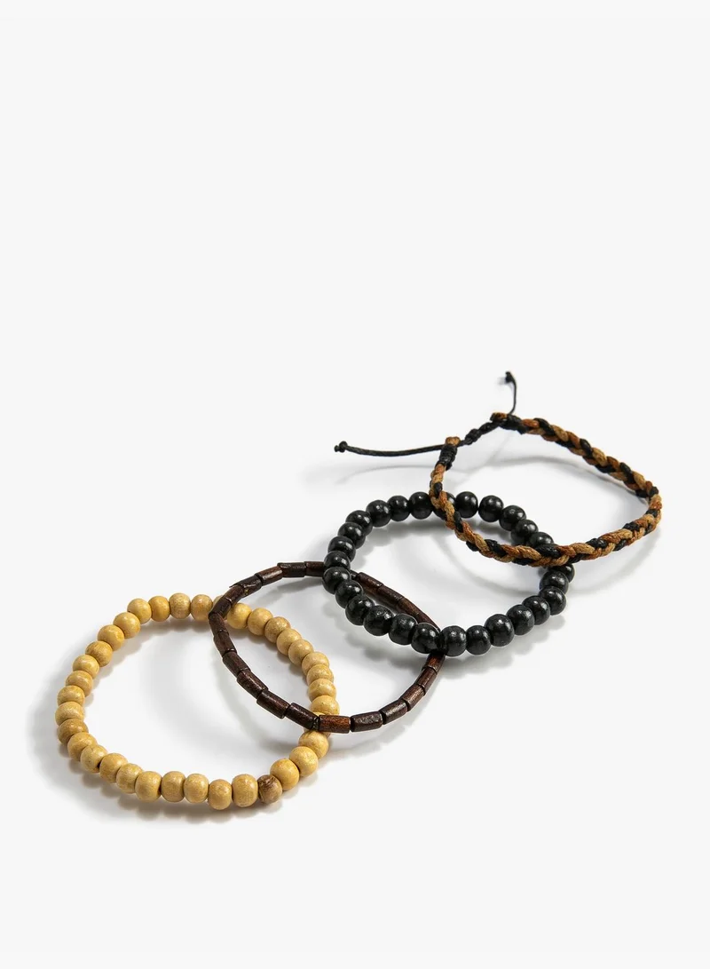 KOTON 4-Pack Bracelet Set Wooden Beads Detailed