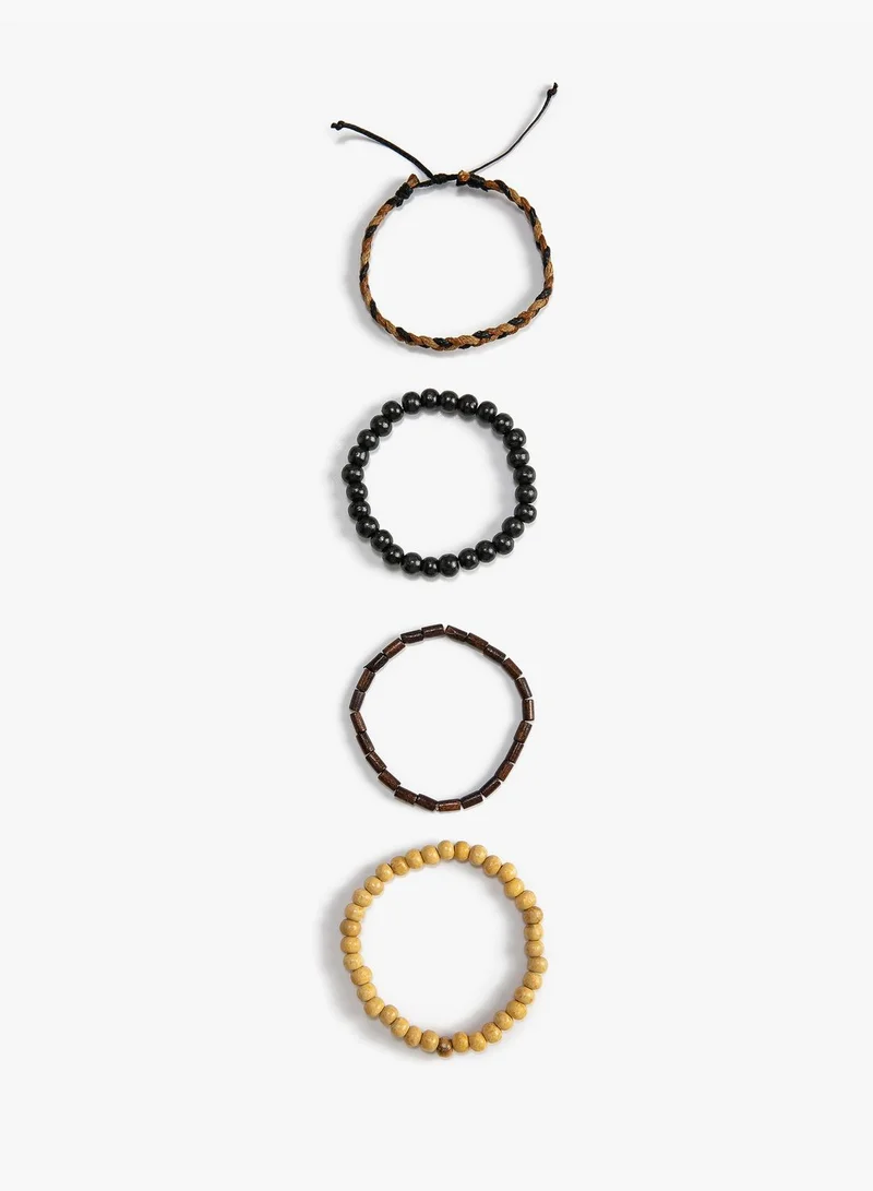 KOTON 4-Pack Bracelet Set Wooden Beads Detailed