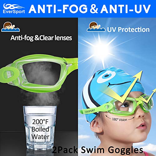EverSport Kids Swim Goggles, Pack of 2 Swimming Goggles for Children Teens, Anti-Fog Anti-UV Youth Swim Glasses Leak Proof for Age4-16 - Image 3