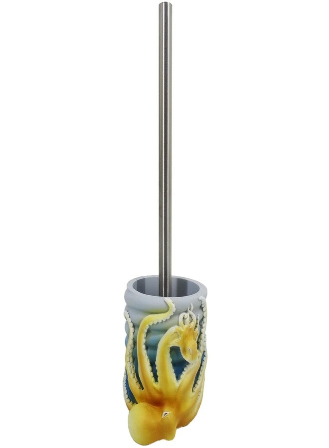 None/Brand حامل فرشاة المرحاض على شكل أخطبوط 5 بوصة - تصميم من الراتنج الأزرق المحيطي للأم والطفل مع قاعدة مهوّاة، منظم حمام ساحلي - Image 1