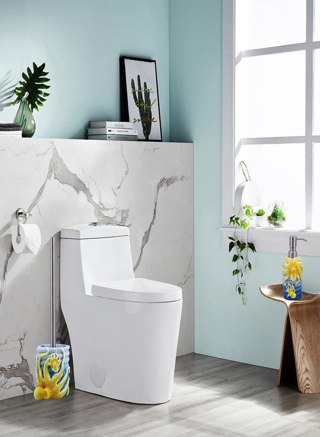 None/Brand حامل فرشاة المرحاض على شكل أخطبوط 5 بوصة - تصميم من الراتنج الأزرق المحيطي للأم والطفل مع قاعدة مهوّاة، منظم حمام ساحلي - Image 4