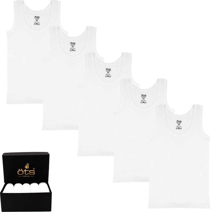 TS Boys 100% Cotton Undershirt 5-Piece Set, Comfortable Fit High Quality Ribbed Undershirt, Black Premium Special Box, Underwear, Underwear  - Image 1