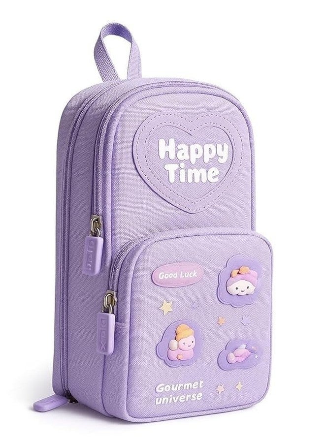 GLACIAL Large Capacity Pencil Case for Girls – Canvas Aesthetic Pencil Pouch with 6 Layers, 3 Zipper Compartments | Waterproof School Stationery Organizer for Kids & Teens - Image 1