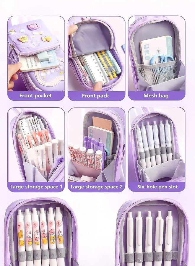 GLACIAL Large Capacity Pencil Case for Girls – Canvas Aesthetic Pencil Pouch with 6 Layers, 3 Zipper Compartments | Waterproof School Stationery Organizer for Kids & Teens - Image 3
