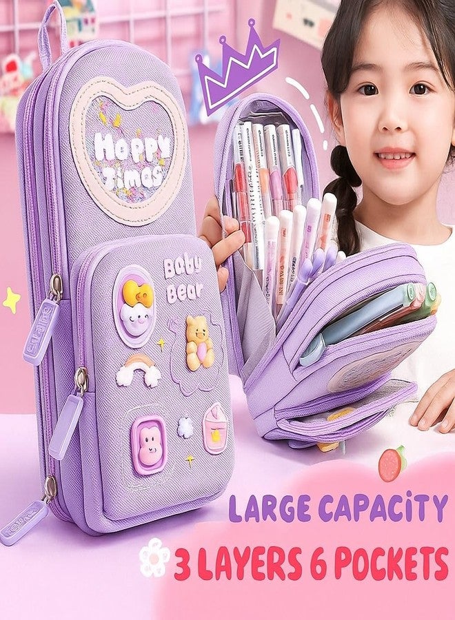GLACIAL Large Capacity Pencil Case for Girls – Canvas Aesthetic Pencil Pouch with 6 Layers, 3 Zipper Compartments | Waterproof School Stationery Organizer for Kids & Teens - Image 5