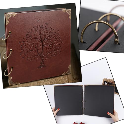 ADVcer Photo Album DIY Scrapbook (10x10 inch 50 Pages Double Sided), Vintage Leather Cover Three-Ring Binder Family Picture Booth with 9 Color 408pcs Self Adhesive Photos Corners for Memory Keep, Tree - Image 2
