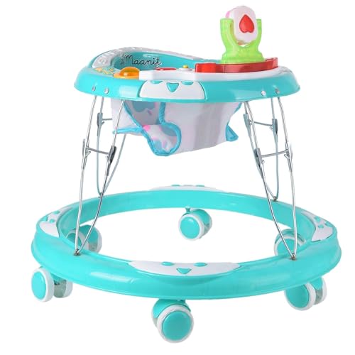 Maanit Walker with Foldable, Cushion Seat | Activity Walker for Baby with Musical Toy Bar | Walker Babyboys Girls (Sea Green) - Image 1