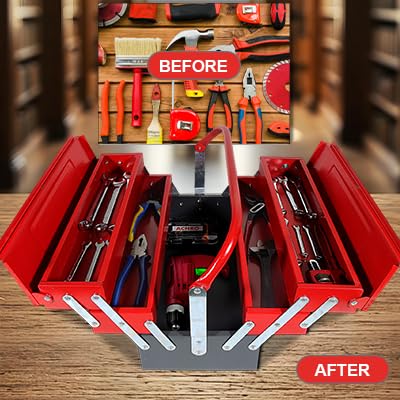 ACHRO High Grade Metal Tool Box For Home Use, Box For Garage/Workshop/Industry And Office Use/Empty Tools Box Big Size with 5 Multipurpose Compartments (Red & Grey) - Image 4